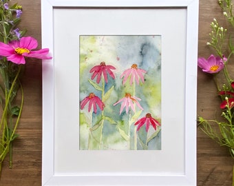 Coneflower Print, Floral Wall Art, Colorful Flower Prints, Watercolor Artwork, Digital Printable