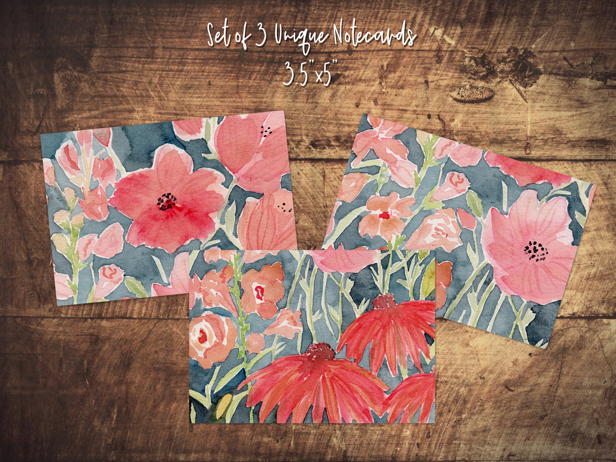 Printable Stationery, Watercolor Notecards, Floral Card Set, Printable ...