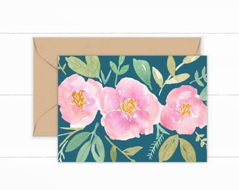Peony Note Card, Floral Notecards, Blank Note Cards, Flower Stationary, Greeting Cards, Printable Cards, Watercolor Peonies