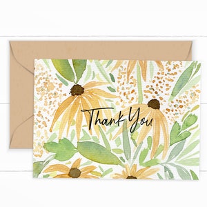 Watercolor Sunflower Thank You Cards: Printable Floral Note Cards (5x7 Digital Download)