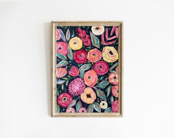 Colorful Floral Art, Botanical Print, Bold Floral Print, Modern Floral Art, Boho Flower Art Prints, Flower Wall Art,