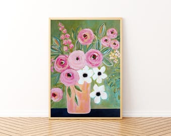 Floral Still Life Art Print Colorful Flowers in Vase Digital Download Wall Art