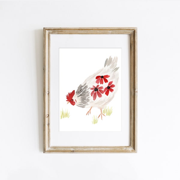 Chicken Painting, Chicken Art, Chicken Decor, Watercolor Chicken Print, Digital Print