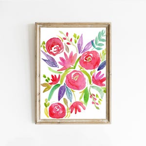 Vibrant Floral Print: Modern Pink & Red Botanical Art (Digital Download)