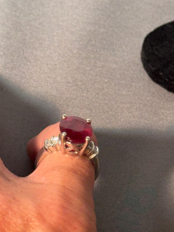 Sterling Silver Lab-Created Ruby Ring with Moissa… - image 6