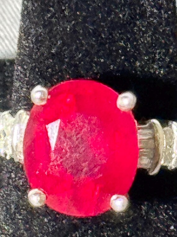 Sterling Silver Lab-Created Ruby Ring with Moissa… - image 5