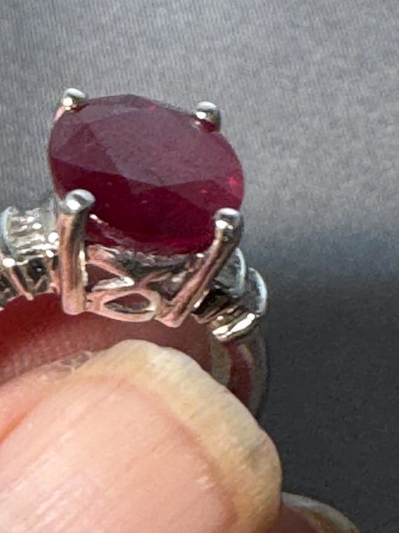 Sterling Silver Lab-Created Ruby Ring with Moissa… - image 2