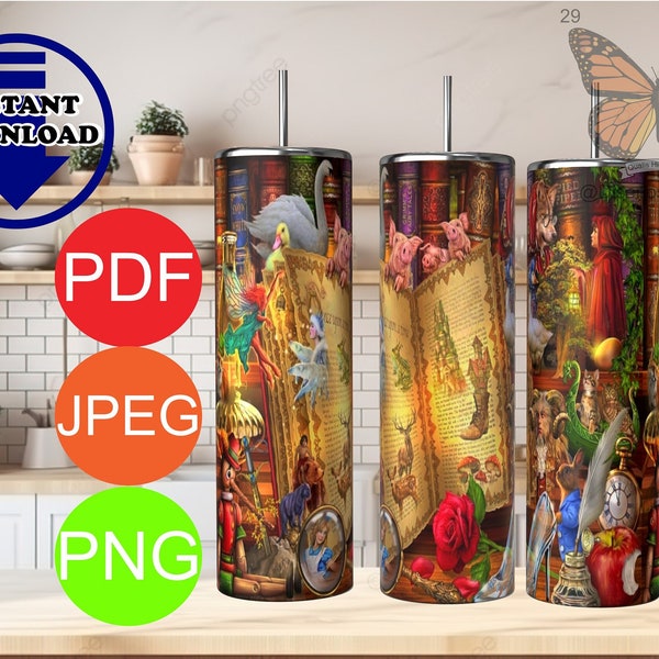 Fairy Tale Once Upon a Time Sublimation Design, 20 oz Skinny Tumbler, Tumbler Wrap, Waterslide, Digital Download PNG, JPEG and PDF