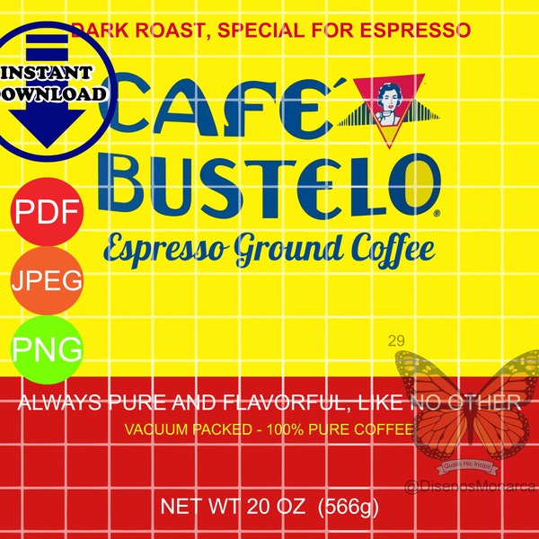 Cafe Bustelo Sublimation Design, 20 oz Skinny Tumbler,  Tumbler Wrap, Waterslide PNG, Digital Download PNG