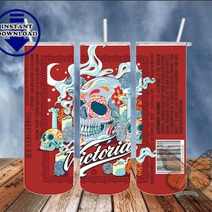 Victoria Cerveza Beer Sugar Skull Dia De Los Muertos DDLM Sublimation Design, 20 oz Skinny Tumbler, Wrap, Waterslide, Digital Download PNG