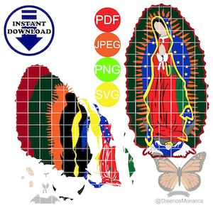 Virgen De Guadalupe 11 camadas svg png arquivo de corte dtf impressão e corte desenhado à mão