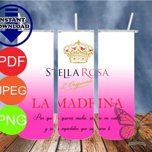 Stella Rosa Madrina Pink Ombre Sublimationsdesign, 20 Unzen Skinny Tumbler, Becherverpackung, Wasserschiebefolie PNG, Digital Download PNG