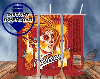 Victoria Cerveza Beer Sugar Skull Dia De Los Muertos DDLM Sublimation Design, 20 oz Skinny Tumbler, Wrap, Waterslide, Digital Download PNG