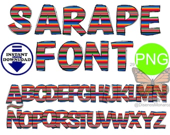 Sarape Barbed Font PNG clipart Téléchargement instantané Inspiré du Mexique