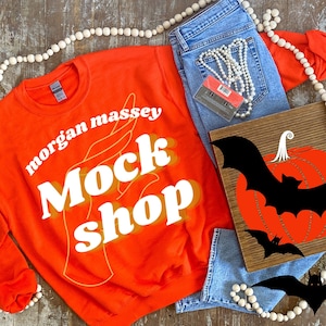 Halloween Sweatshirt Mockup | Orange Gildan 18000 G180 Crewneck Sweat Shirt Mock Up Flatlay | Spooky Horror Bats Flat lay SVG PNG