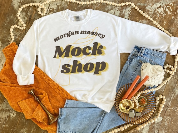 Boho Mockup best Seller White Gildan 18000 Mockup Crewneck