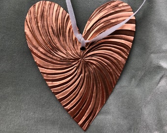 Hand embossed hanging copper heart