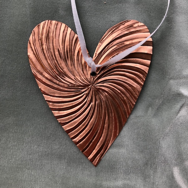 Hand embossed hanging copper heart