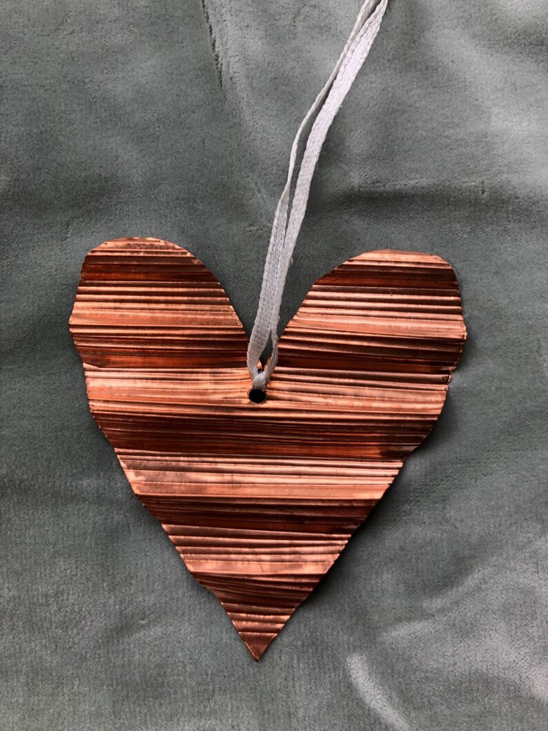 Hand embossed hanging copper heart Etsy