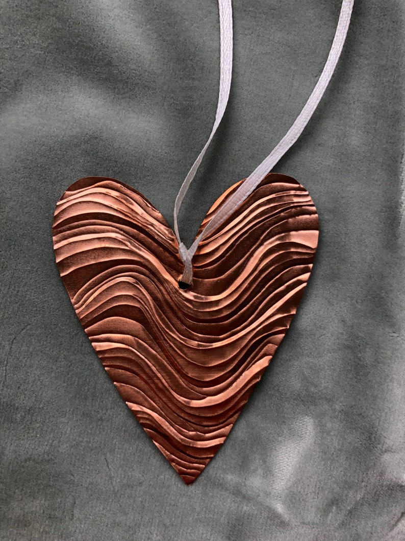 Hand Embossed Hanging Copper Heart Etsy