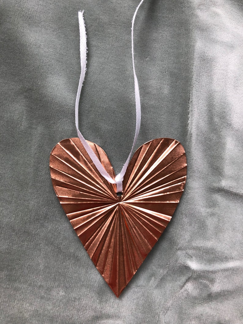 Hand embossed hanging copper heart Etsy