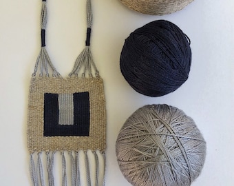modern woven necklace - mini tapestry - fiber jewelry - tassel necklace - woven necklace