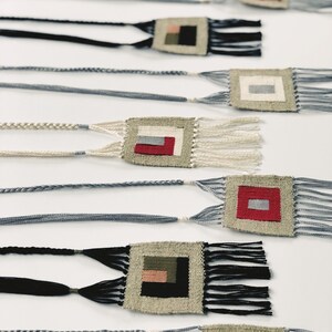modern woven necklace - mini tapestry - fiber jewelry - tassel necklace - woven necklace image 6