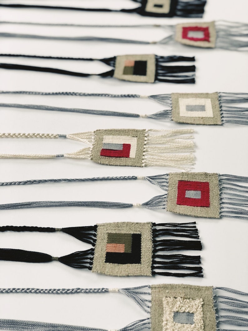 modern woven necklace - mini tapestry - fiber jewelry - tassel necklace - woven necklace image 6