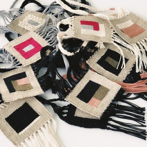 modern woven necklace - mini tapestry - fiber jewelry - tassel necklace - woven necklace image 5