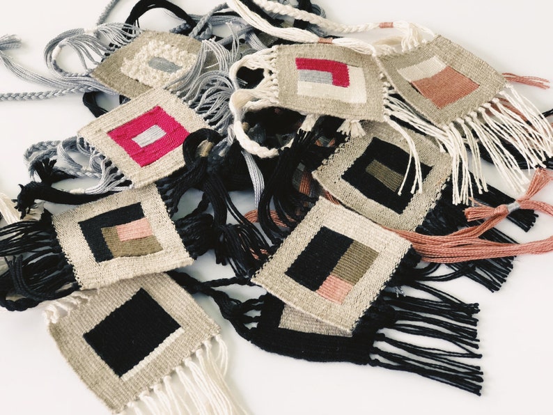 modern woven necklace - mini tapestry - fiber jewelry - tassel necklace - woven necklace image 5