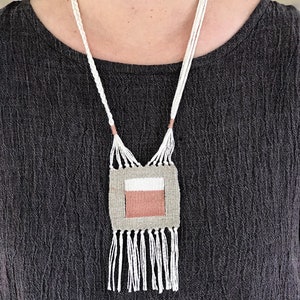 modern woven necklace - mini tapestry - fiber jewelry - tassel necklace - woven necklace image 2