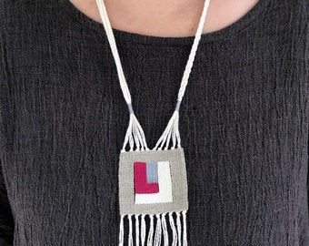 modern woven necklace - tassel necklace - linen necklace - woven necklace - fiber jewelry