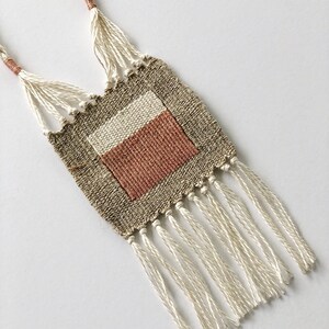 modern woven necklace - mini tapestry - fiber jewelry - tassel necklace - woven necklace image 1