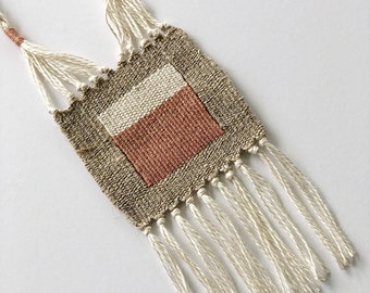 modern woven necklace - mini tapestry - fiber jewelry - tassel necklace - woven necklace