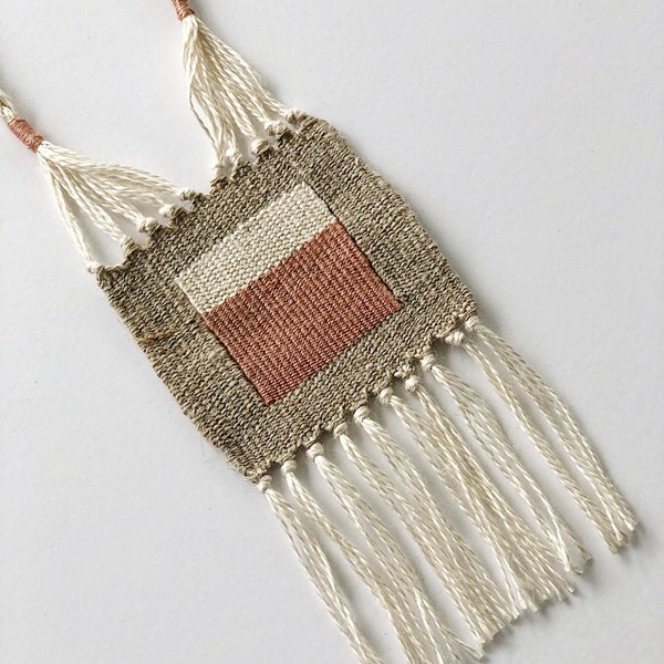 modern woven necklace - mini tapestry - fiber jewelry - tassel necklace - woven necklace