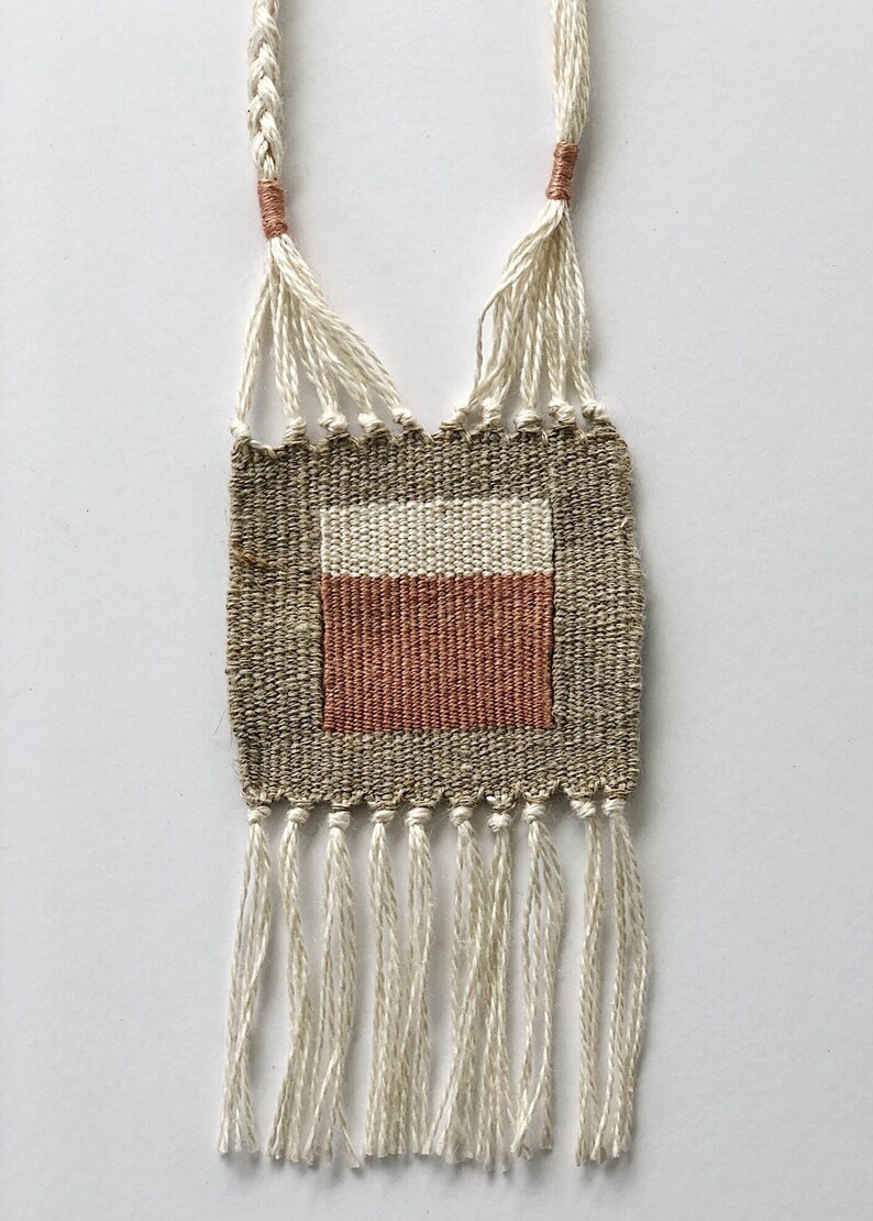 modern woven necklace - mini tapestry - fiber jewelry - tassel necklace - woven necklace image 3