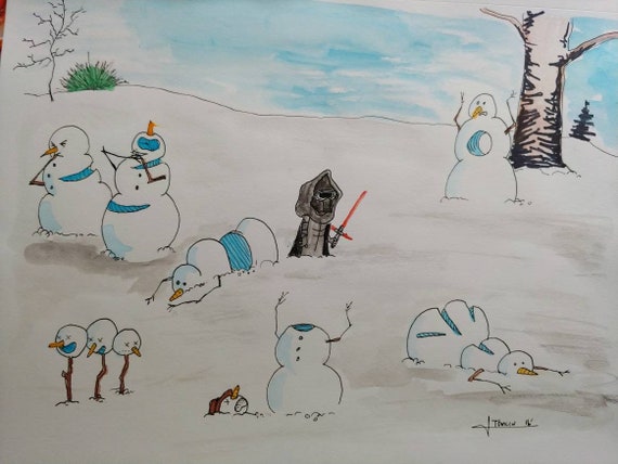 Calvin And Hobbes Snowmen With Kylo Ren Etsy