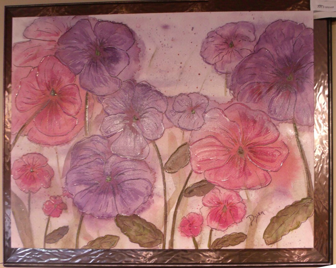 Pink and Purple Canvas Flowers Canvas Framed Art Picture Etsy