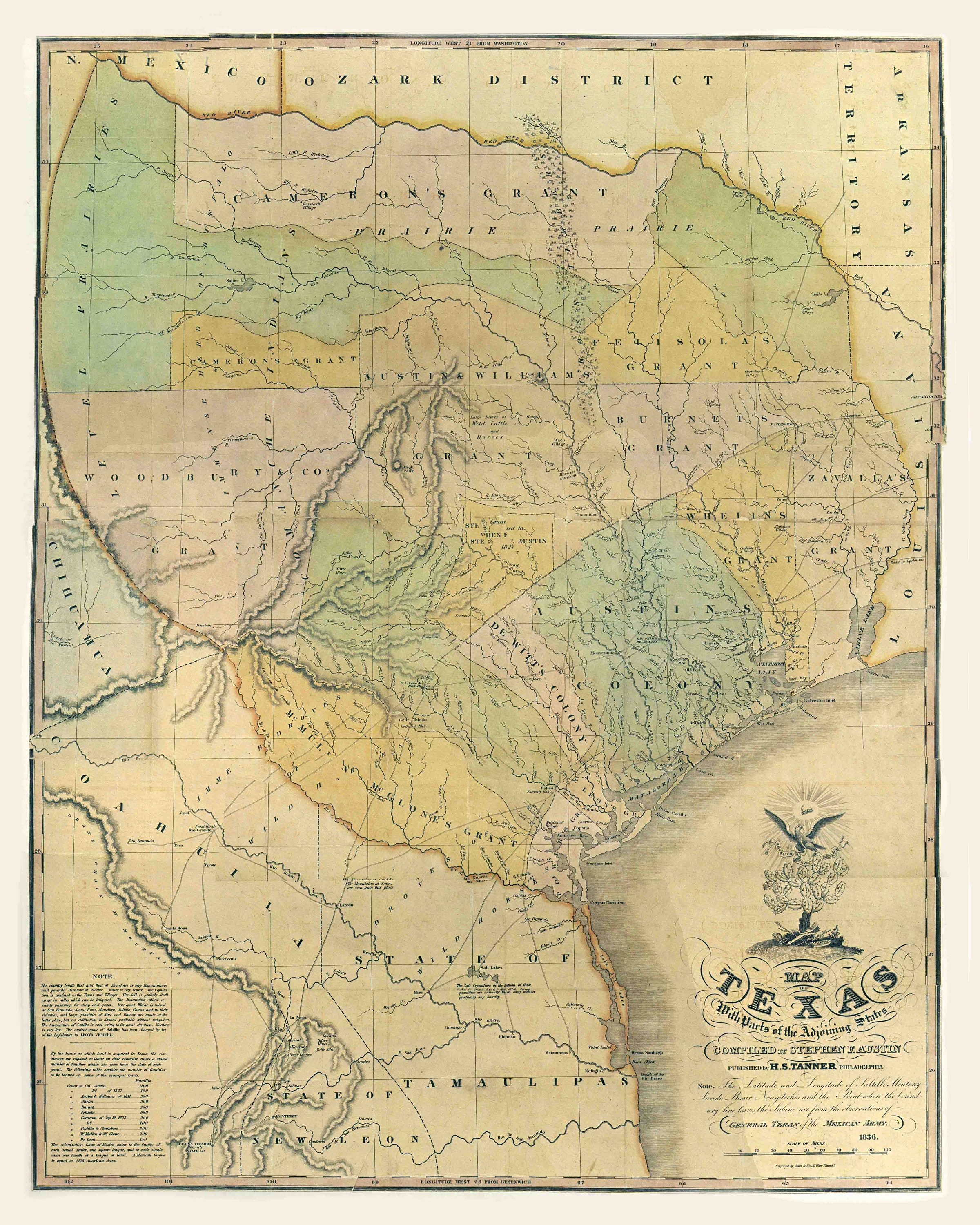 Texas Map Print 1836 by Stephen F. Austin - Etsy