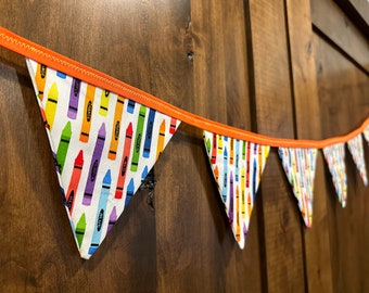 School Banner Crayons Banner Preschool Grade School Banner Teacher Fabric Banner Decor