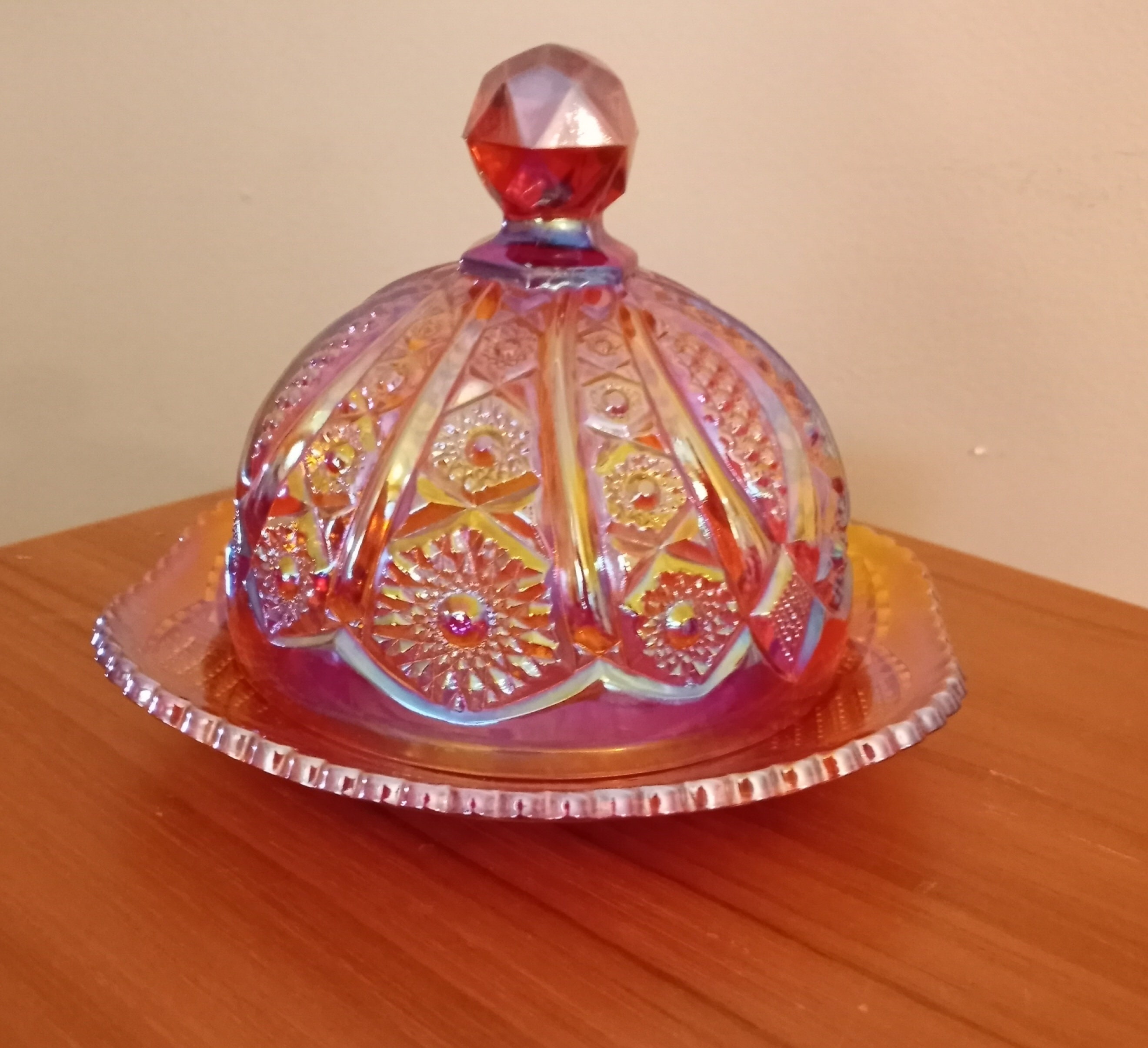 Vintage Iridescent Sunset Carnival Glass Butter Dish Etsy
