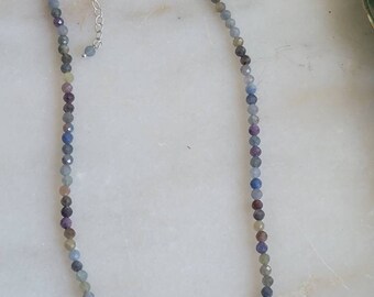 Multicolor Sapphire Faceted Beaded Handmade Sterling Silver Choker Necklace