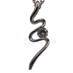 Silver Necklace with Snake Pendant with White Gem. Gift Box Available WN038