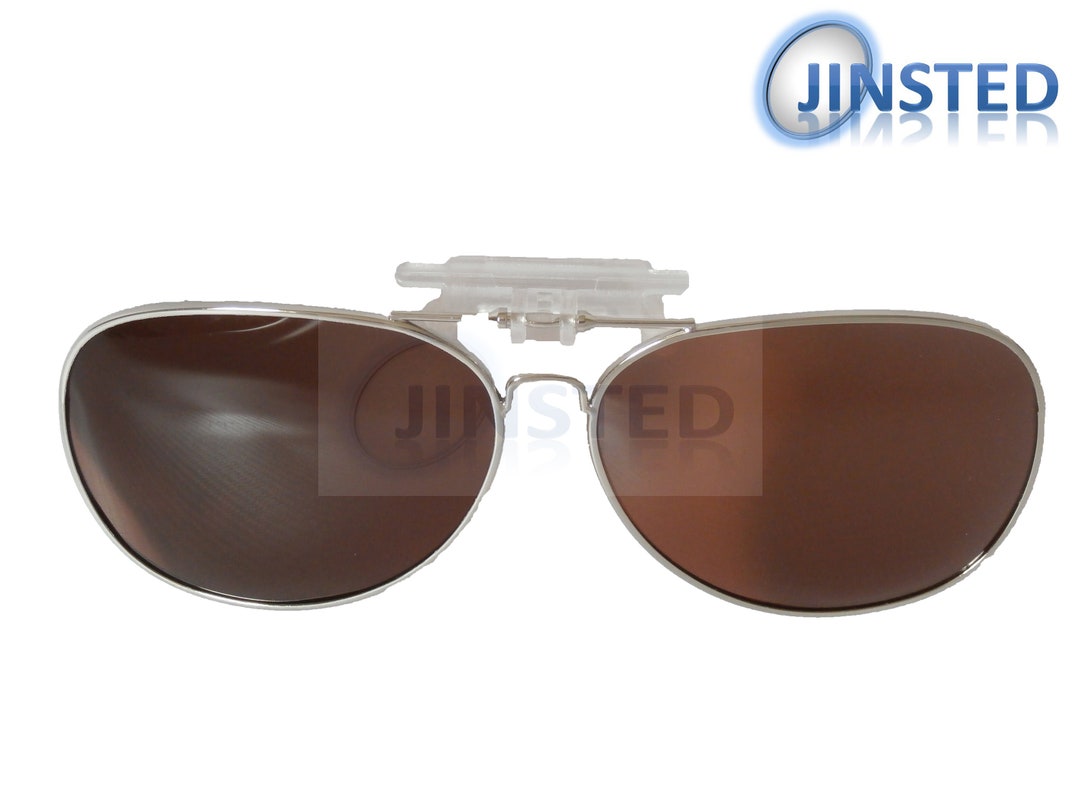 Aviator Round Clip On Flip Up Sunglasses Brown Aviator Clip On