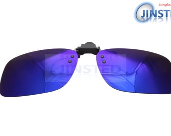 Blue / Green Mirrored Reflective Clip On Flip Up Sunglasses. UV400 Protection ACP006