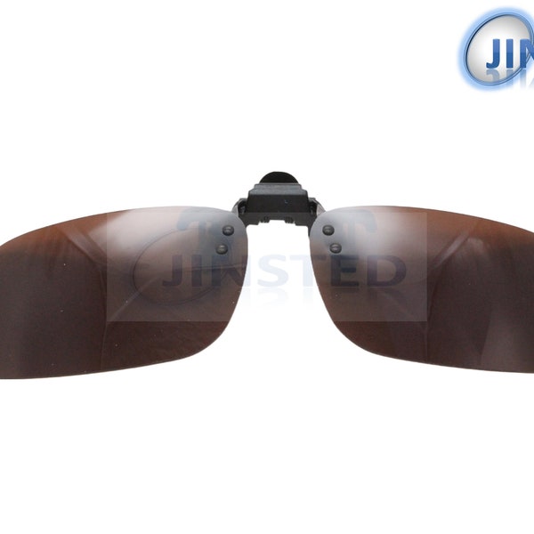 Brown Polarised Clip On Flip Up Sunglasses.  Large Medium or Small UV400 Protection ACP002
