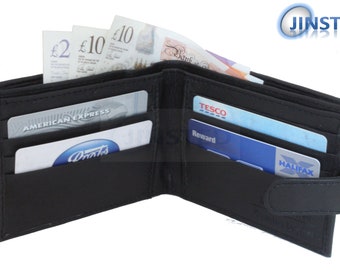 Czarny skórzany portfel Bi. 10 przegródek na karty, monety i 2 banknoty. Ochrona RFID W0032