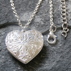 Silver Necklace with Heart Locket Pendant. Gift Box Available.  WN032
