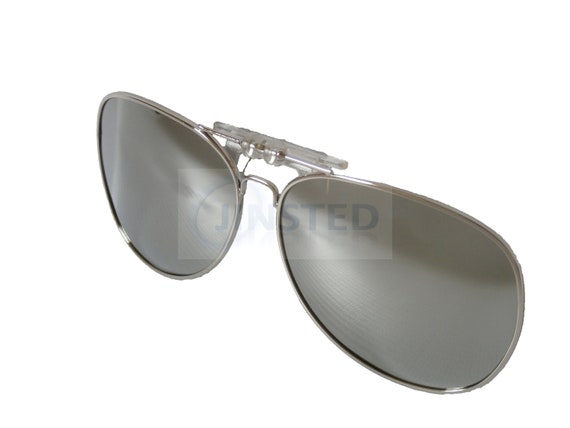 Reflective Silver Mirrored PIlot Clip on Sunglasses Flip up Shades Unisex ACP034