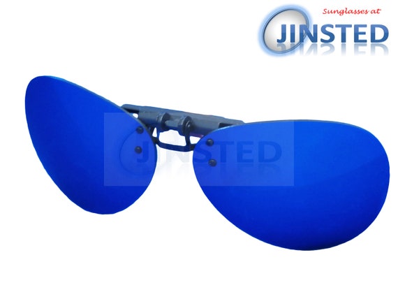 Buy Blue Mirrored Reflective Aviator Clip on Flip up Sunglasses
